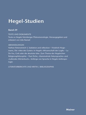 cover image of Hegel-Studien Band 29